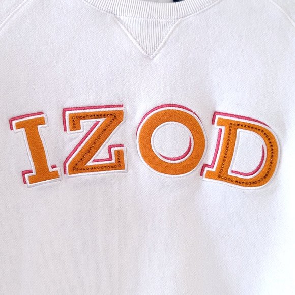 Y2K White Crewneck IZOD Cozy Sweatshirt Sweater Rhinestone Glitter Text Size S - Picture 6 of 6